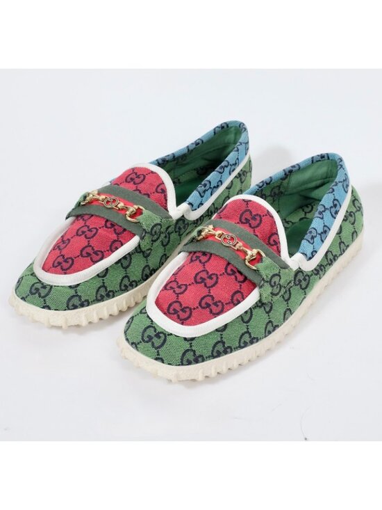 GUCCI 7 US 7.5 loafers shoes multicolor GG logo canvas rubber sole horsebit main image 6